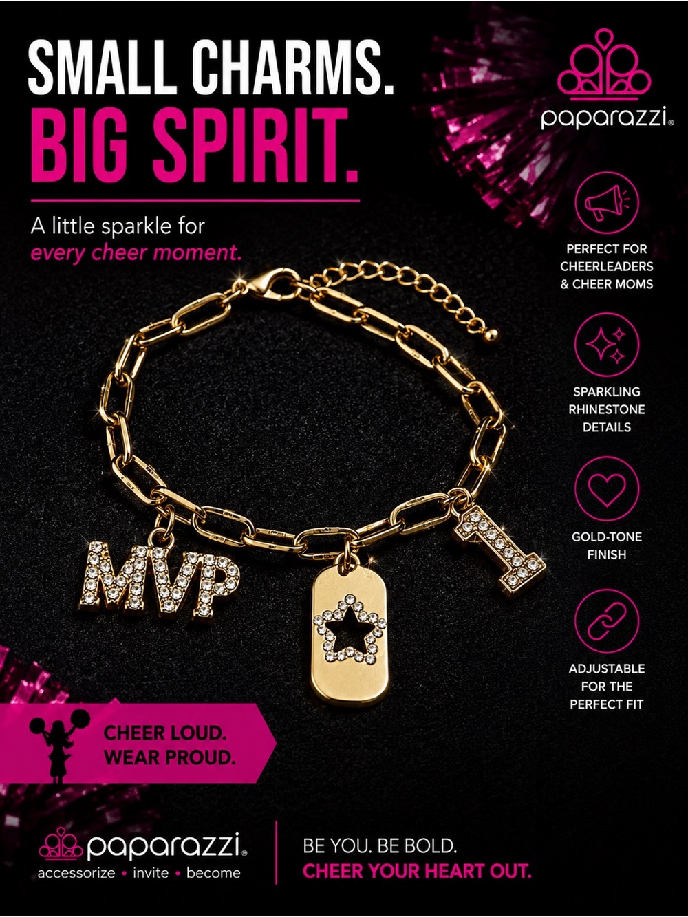 Paparazzi Gold-Tone Rhinestone MVP Charm Bracelet